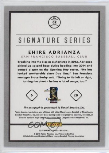 2015 Panini Donruss Signature Series Blue /99 Ehire Adrianza #62 Samochód - Zdjęcie 2 z 3