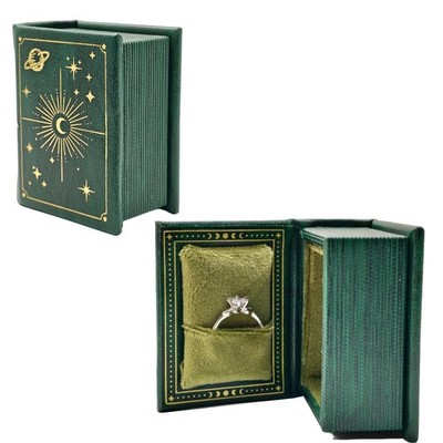 Vintage Magic Book-Shaped Ring Box Starry Sky Pattern PU Leather with Magneti...