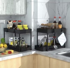 2 Pack Under Sink Organizer 2 Tier Sliding Basket Bathroom Kitchen Storage Rack