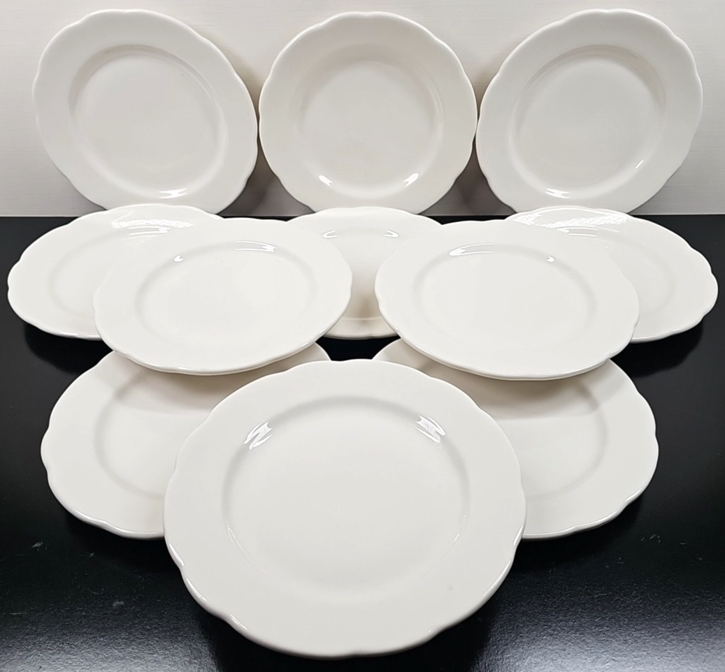 11 Buffalo China White Luncheon Plate Set Vintage Restaurant Ware