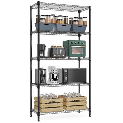 M MZG 1250 lbs 5 Tier Shelf Metal 5 tiers, 13.7''D x 23.6''W x 62.4''H, Black 