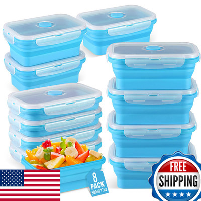 Mifoci 8-Pack Silicone Collapsible Bowls w/Vent Lid, 17oz Food Storage Camping