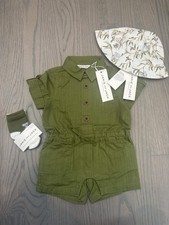 NWT Janie and Jack boy 4-piece koala green romper hat socks SET SUMMER 0 3