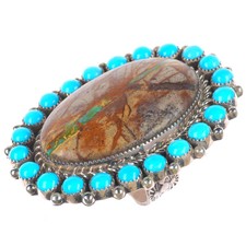 sz10 Kenneth Jones Navajo sterling silver boulder turquoise snake eye ring