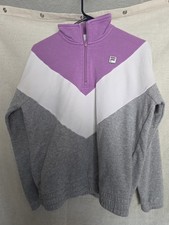 FILA Womens M 1/4 Zip Sweatshirt Purple Gray White Colorblock Retro Pullover