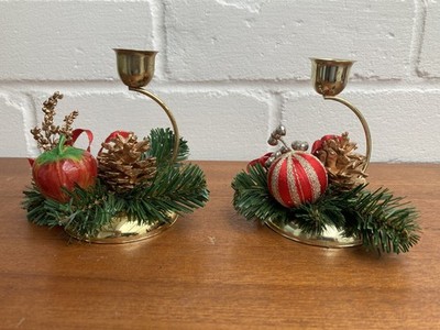 2 Vintage Weihnachtskerzenhalter Metall und Kunststoff. Kitsch 