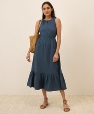 Pact Women's Coastal Double Gauze Tiered Midi Dress Medium French Navy