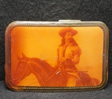 XD07118 COOL VINTAGE 1970s  BUFFALO BILL HORSEBACK  WESTERN ART BELT BUCKLE