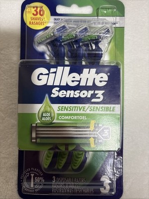 Gillette Sensor3 Sensitive Men's Disposable Razor, Comfortgel Technology - 3  Ct