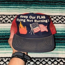 Vintage 80s  Keep Our Flag Flying Not Burning  Patriotic Trucker Hat