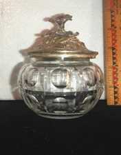 Antique Art Nouveau Floral Silverplate Cut Glass Vanity Dresser Jar 4 1/4" H