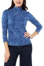 G by Giuliana Women's G-Knit Turtleneck Long-Sleeve Top Blue