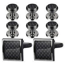  8pcs Wedding Cufflinks And Studs Set Men Black Cuffs Links With Box For Wedding