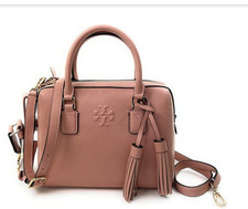 Tory Burch Thea Mini Pink Moon Pebbled Leather Web Satchel Crossbody Bag 210