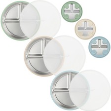 3 Pack Stainless Steel Baby Suction Plates With Lids