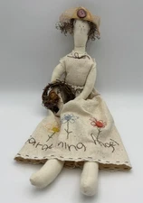 Handmade Primitive Folk Art Doll 21” Gardening Angel Country Farmhouse