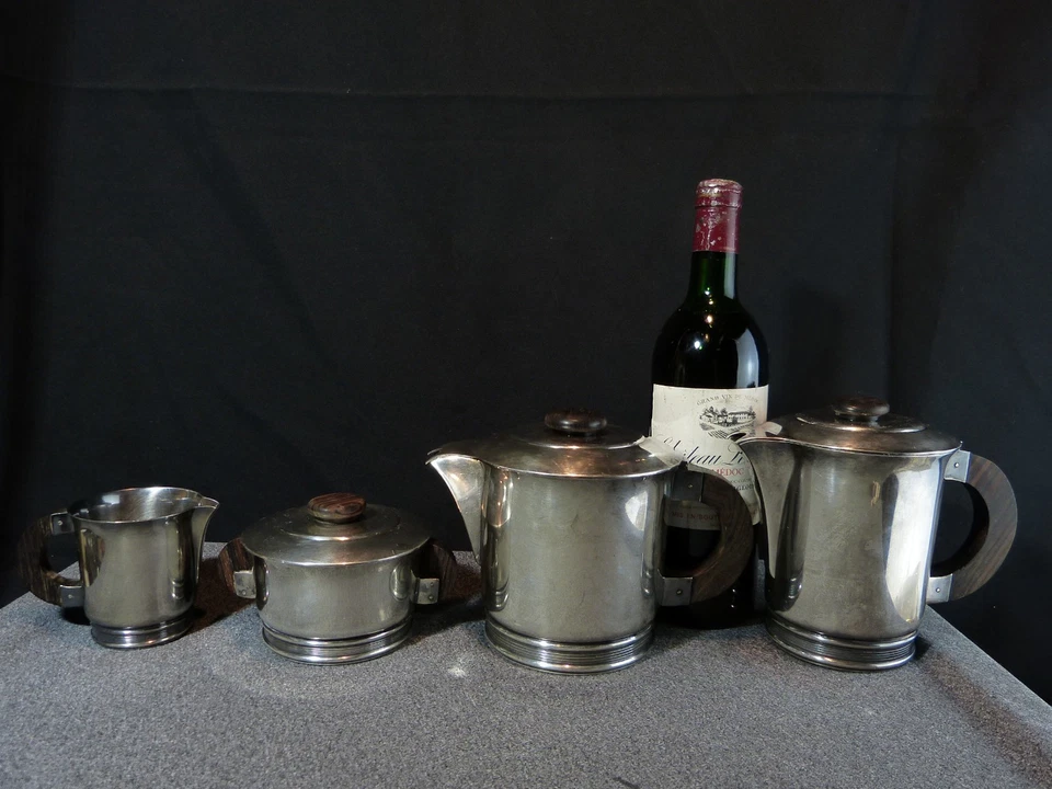 Service thé café Ercuis art déco en métal argenté théière cafetière sucrier pot - Photo 2/4