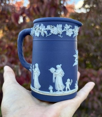 Antique 1910Wedgwood England Jasperware Portland Blue Pitcher Jug Creamer. 4 