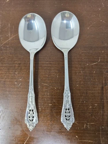 Wallace Sterling Silver Rose Point Soup Spoon Set Of 2