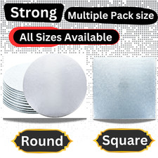 Premium Cake Boards Silver Foil 3mm Double Thick Round & Square