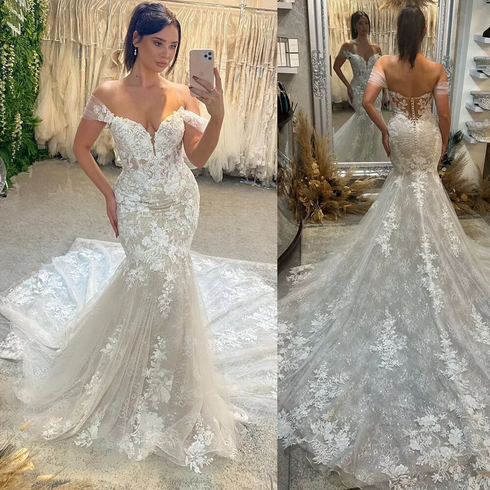 Luxury Crystal Beaded Wedding Gown High Neck CAP Sleeves Ivory Color Court  Train Wedding Dress Factory Price