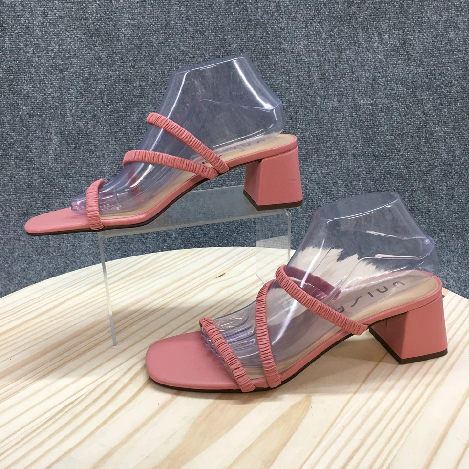 Sandálias femininas Unisa 10 M vinny casual alça deslizante tecido rosa saltos - Imagem 2 de 4