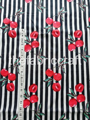 3 Yard Black Colour Cherry Print Fabric, Women Clothing, Dress Making Fabric
