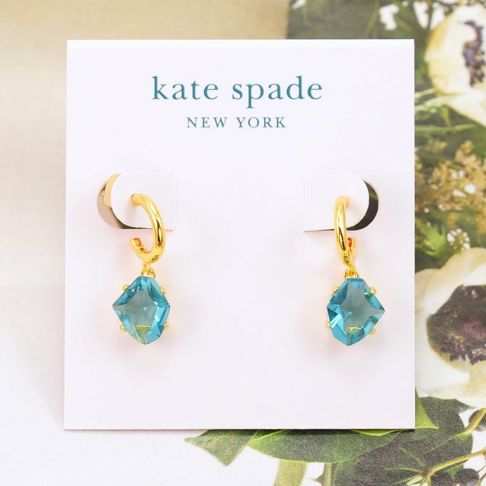 NWT Kate Spade treasure trove Huggies Earrings $48 Blue Gold