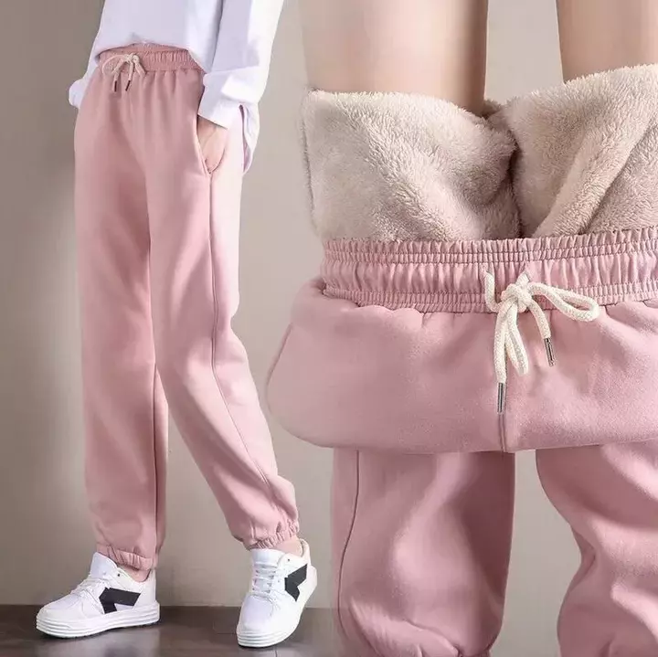 Pantalones bombachos para mujer, pantalón de chándal grueso sólido y cálido