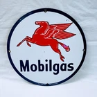Vintage Ande Rooney Mobilegas Red Pegasus Porcelain Enameled Sign
