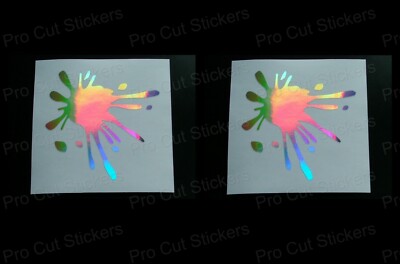 Farbspritzer x 2 Silber Hologramm Spiegel Neo Chrom Auto Wand individuelle Aufkleber Abziehbilder