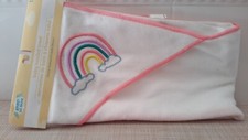 Angel of Mine White Rainbow Pink Piping Hooded Towel 20 inches x 24 inches NWT