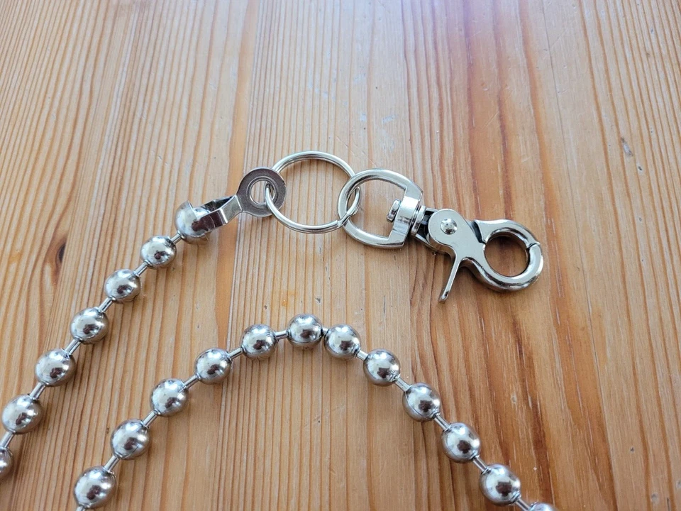 Correa duradera plateada de 24" de 9,5 mm con bola de metal cadena de billetera de motociclista camionero Foto 2 de 4