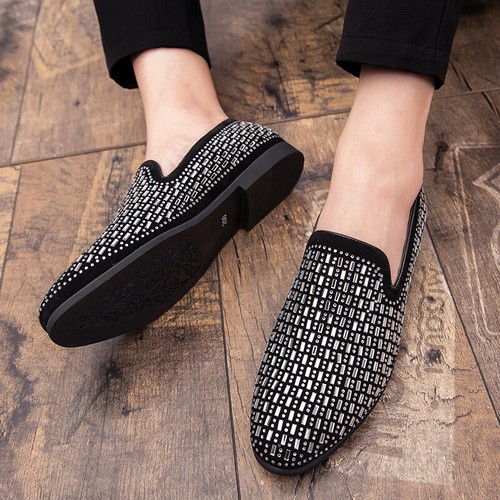 Mens Dress Shoes Rhinestone Shiny Slip 