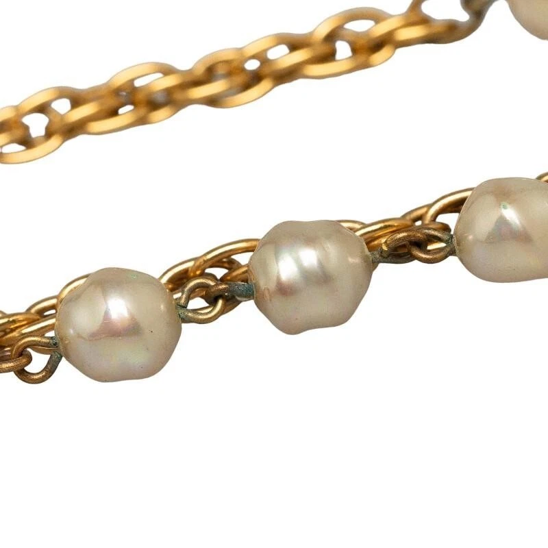 Collar Chanel Vintage Coco Mark Imitación Perla Cadena Larga Dorado Damas #O1244 Foto 4 de 4