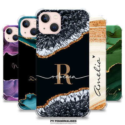 Personalisierte Handyhülle Marmor Name Stoßfest Cover für iPhone 15 14 13 12 11