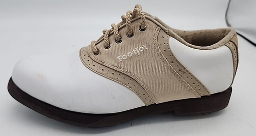 Scarpe da golf FootJoy GreenJoy da donna taglia USA 6,5 M bianco marrone sella 48746 - Foto 7 di 13