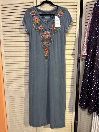 NWT Caite Anthropologie Embroidered 100% Cotton Amalia Washed Blue Dress S - Picture 3 of 7