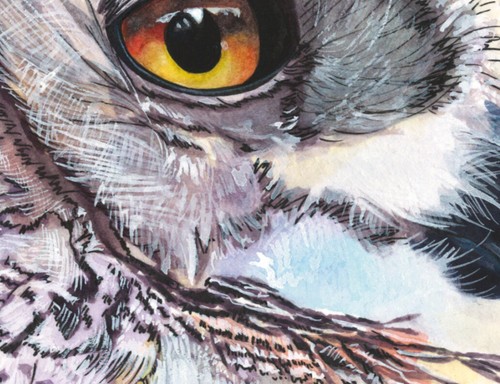 Giclee fine art print of gouache painting great horned owl, bird 8"×10" - Picture 2 of 2
