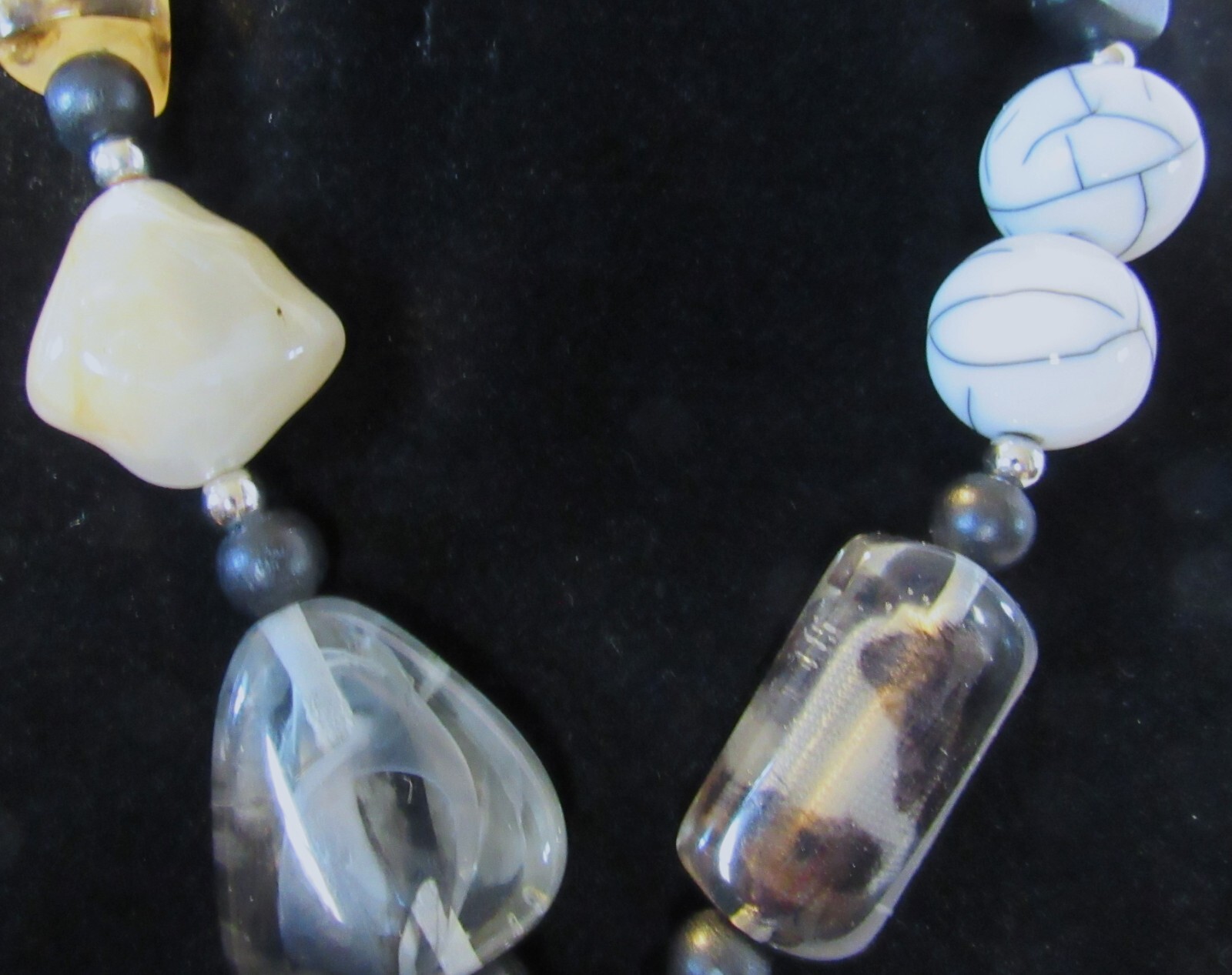 Signed J CREW Statement Necklace Asymmetrical Bla… - image 3