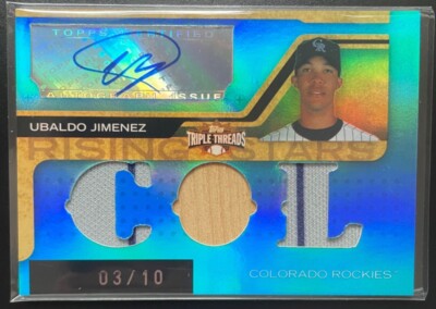 2008 Topps Triple Threads Baseball - Sapphire Relic Auto Ubaldo Jimenez 3/10 COL