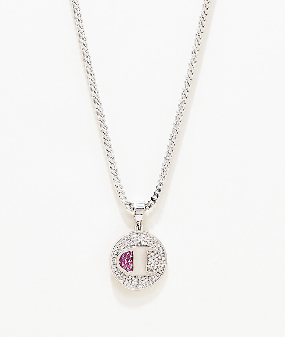 Champion Heritage White Gold Plated Medallion Chain C Logo Pendant Necklace NEW