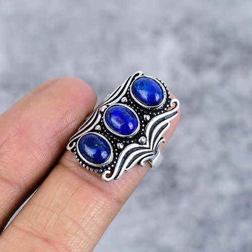Natural Lapis Lazuli Gemstone Handmade 925 Sterling Silver Ring Gift For Her - 第 3/4 張圖片