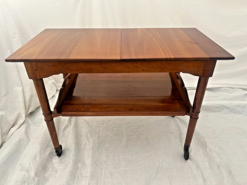 Carro de té Stickley vintage barra expandible cereza servidor mayordomo mesa enrollable Foto 4 de 4