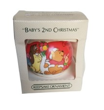 Hallmark Baby's 2nd Christmas Winnie the Pooh Satin Ball Crown Ornament Vintage