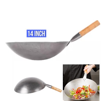 14'' Mandarin Carbon Steel Wok with Wood Handle