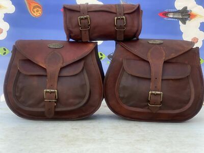 13 Zoll echte handgefertigte Leder Motorradtaschen Seitentasche Vordergabel d...