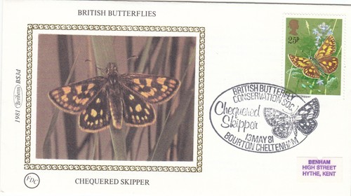 Butterflies Chequered Skipper GB Benham BS3d FDC Bourton 1982 CLEARANCE (145399)
