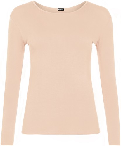 New Womens Long Sleeve Round Neck Plain Basic Ladies Stretch T-Shirt Top 8-14 - Picture 12 of 18