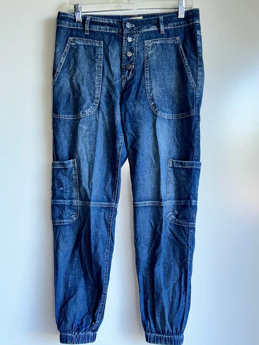 SUNDANCE Jolienne Lightweight Denim Cargo Jogger Pants, Button Fly, Size 2